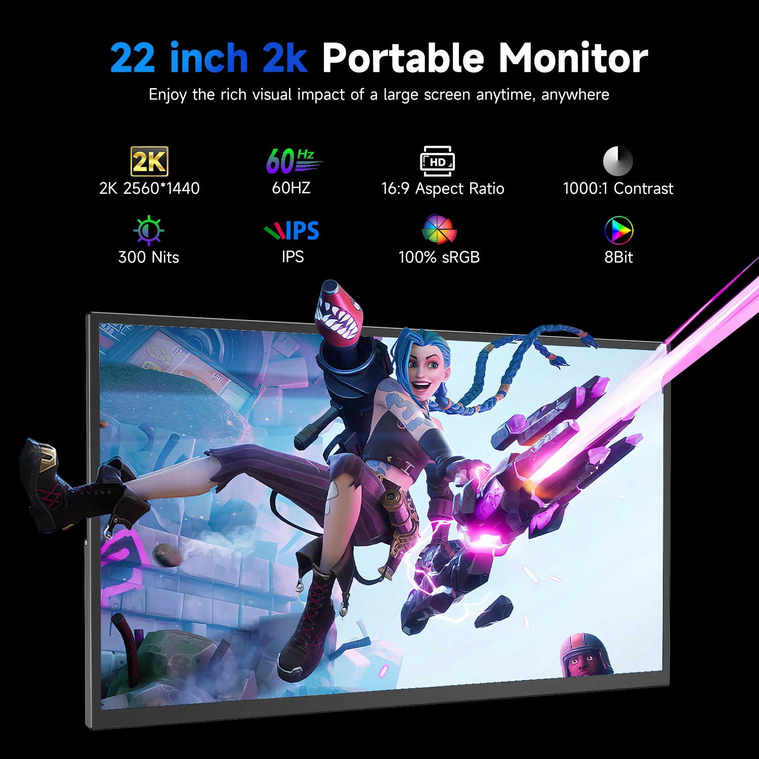 UPERFECT UMax 22 Touch/No Touch Computer Display 22" Monitor 2K 1440P 100% sRGB IPS Screen w/ Stand For Laptop PC Mac Phone Game - Image 2