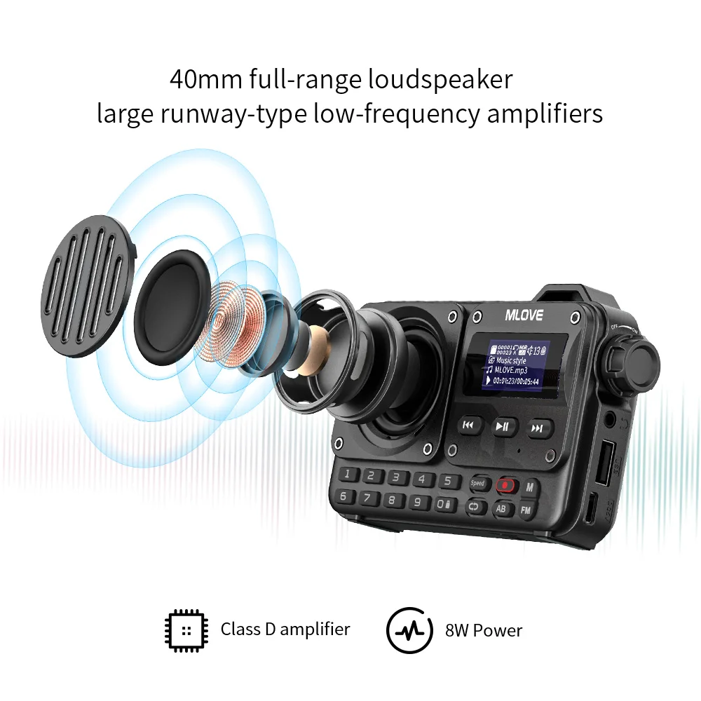MLOVE BV800 Super-Portable Bluetooth Speaker with FM Radio,LCD Screen Display, Antenna, AUX Input, USB Disk, TF Card, MP3 Player - Image 2