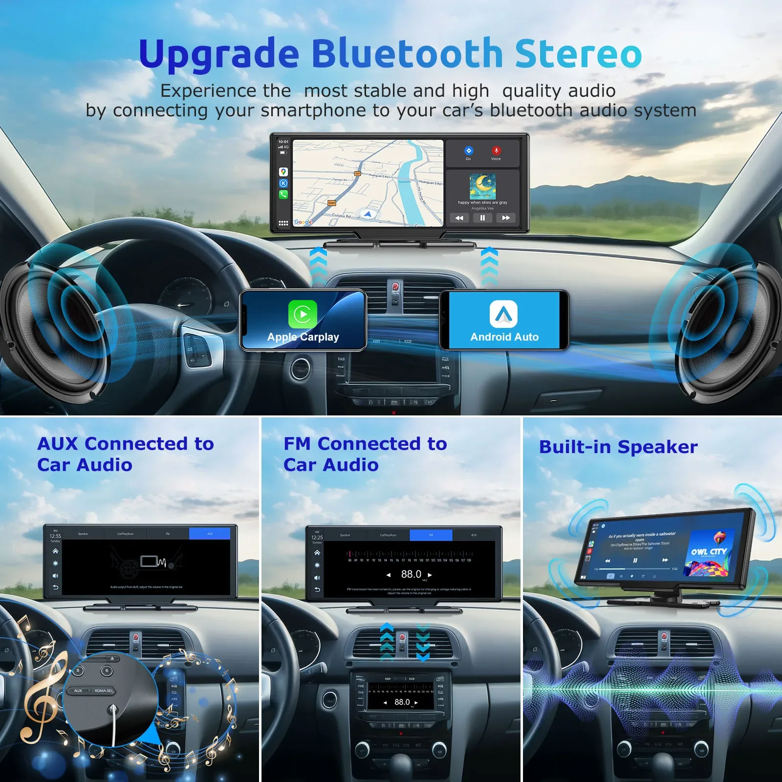 Câmera Veicular 4K 10,26” DVR Sem Fio CarPlay Android Auto Rádio Automotivo GPS e Dupla Lente - Image 6