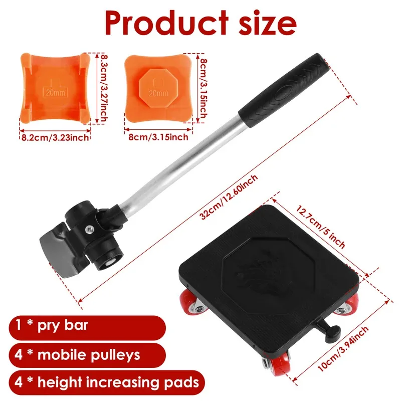 Kit de ferramentas de manuseio de rolo de elevador de móveis resistente 880LB Dispositivo deslizante de elevação de economia de trabalho para manuseio de móveis grandes - Image 3