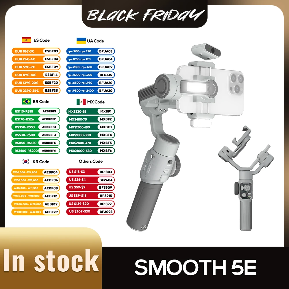 ZHIYUN Official CINEPEER SMOOTH 5E 3-Axis Phone Gimbal with LED Fill light AI tracking module Suitable for iPhone 16 Pro/Xiaomi