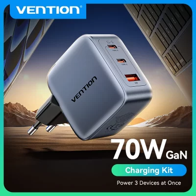 Vention 70W GaN Charger Type C Quick Charge 4.0 3.0 USB Charger For iPhone 16 15 14 Pro Macbook Air Laptop Tablet PD Fast Charge