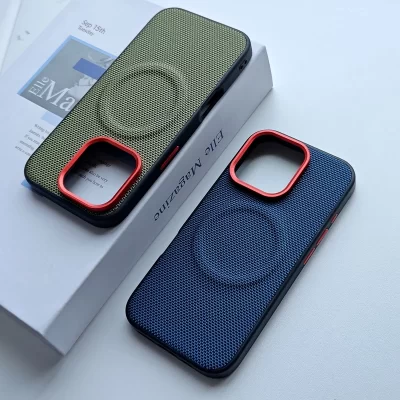 For iPhone 16 15 Pro Max Case ELVEV Magnetic Luxury Weave PU Leather Anti-fall with Wireless Charging Shell for iPhone 16 15
