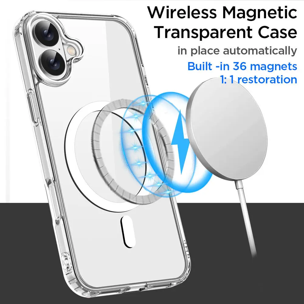 Original Magnetic Transparent Phone Case For iPhone 17 Air 16 15 14 13 12 11 Pro Max Plus 16e E Magsafe Silicone Cover Funda - Image 3