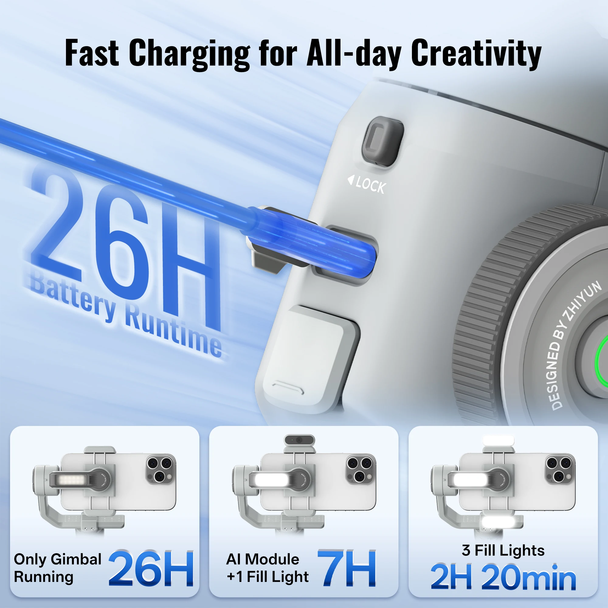 ZHIYUN Official CINEPEER SMOOTH 5E 3-Axis Phone Gimbal with LED Fill light AI tracking module Suitable for iPhone 16 Pro/Xiaomi - Image 6