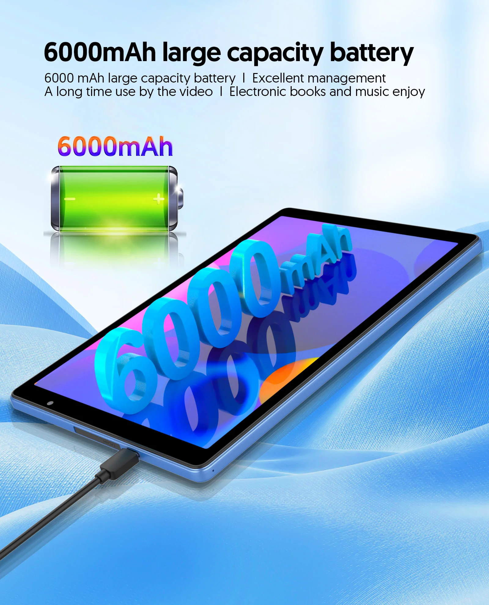 BAKEN Tablet Android 14 com tela HD de 10 polegadas, processador Quad-Core, 4 (2 + 2) GB ROM + 32 GB de RAM, Bluetooth, Google Play - Image 3