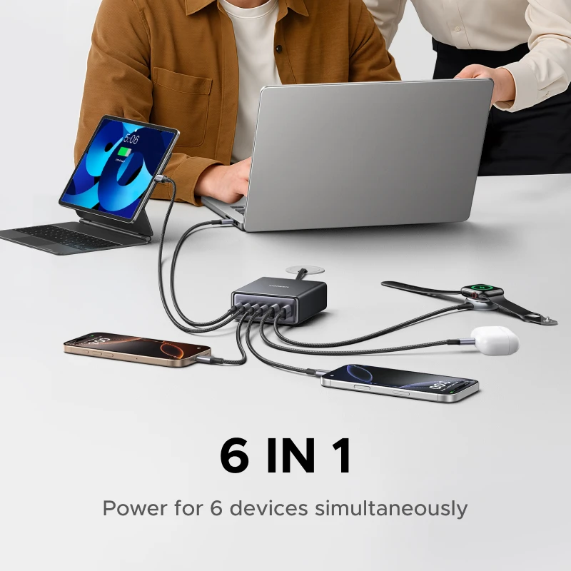 UGREEN 100W 65W GaN Charger Desktop Laptop Fast Charger 6 in 1 For Macbook Air iPad iPhone17 16 15 Pro Max Xiaomi Samsung Tablet - Image 2