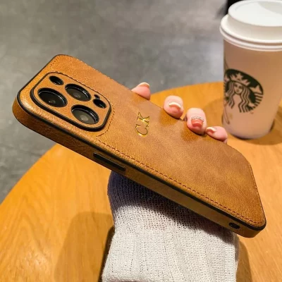 Personalized Name Classic Leather Case For iPhone 17 16 15 14 13 12 11 Pro Max 17 Air Luxury Customized Initials Engraved Cover