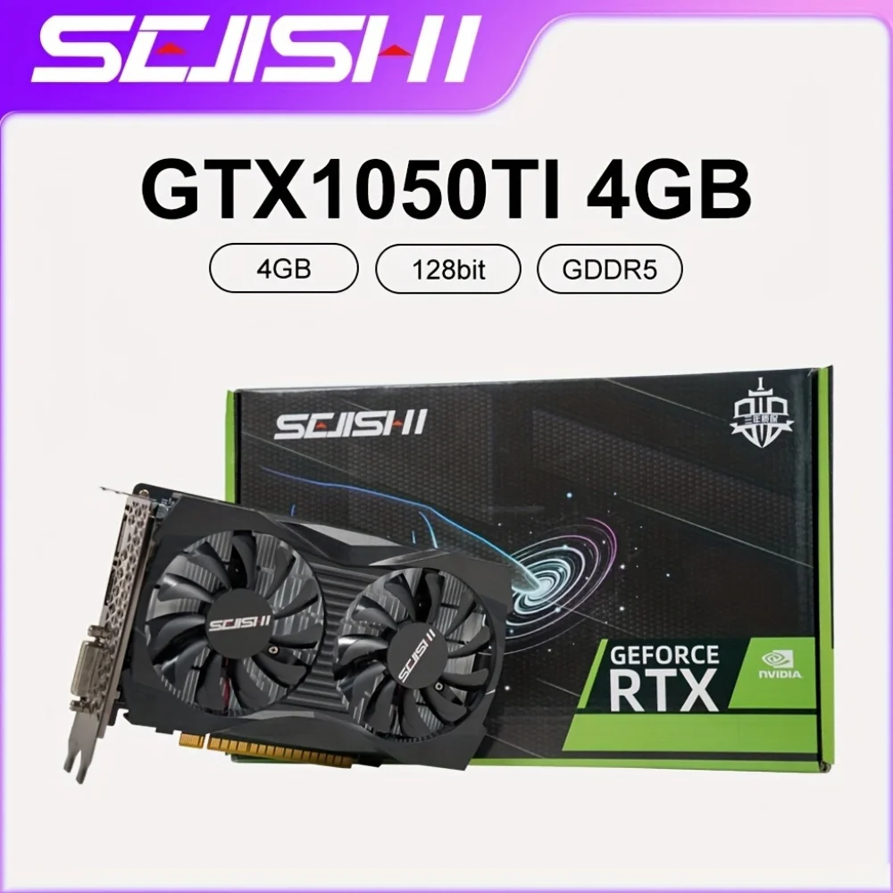 SEJISHI NVIDIA GTX 1050 Ti 4GB with Pascal Architecture - Auto-Optimized Performance, 6-Pin Power