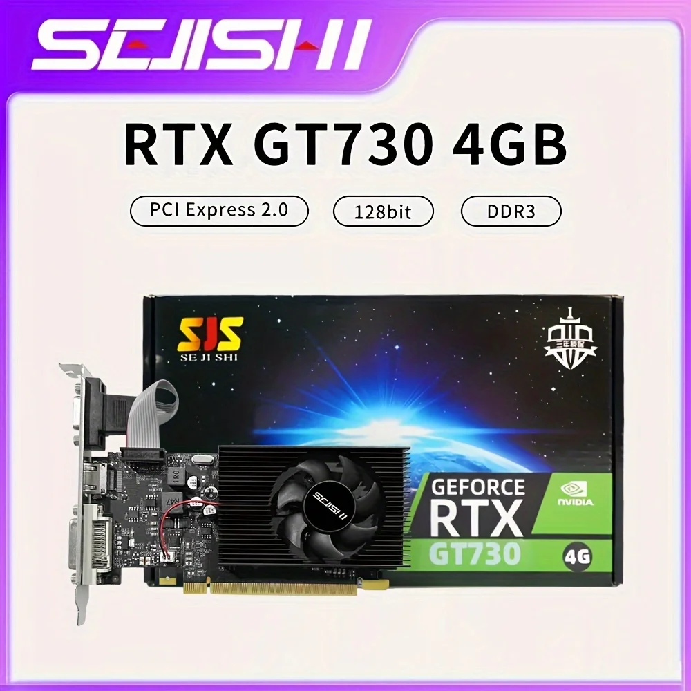 HTPC & Office Use SEJISHI NVIDIA GeForce GT730 4GB DDR3 Low Profile Graphics Card Silent Fanless Cooling