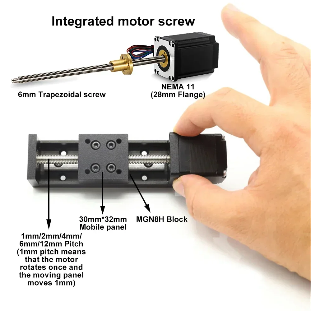 Mini mesa deslizante nema11, 28mm, parafuso de chumbo trapezoidal, kit de motor de travamento automático, eixo xy/xyz, pórtico, trilho linear, estágio guia - Image 2