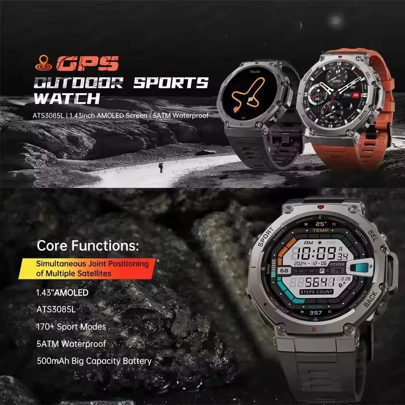 T-rex 3 ultra gps relógio inteligente 5 atm à prova dwaterproof água embutido banda dupla gnss bússola militar esporte smartwatch masculino 2025 novo para xiaomi - Image 2