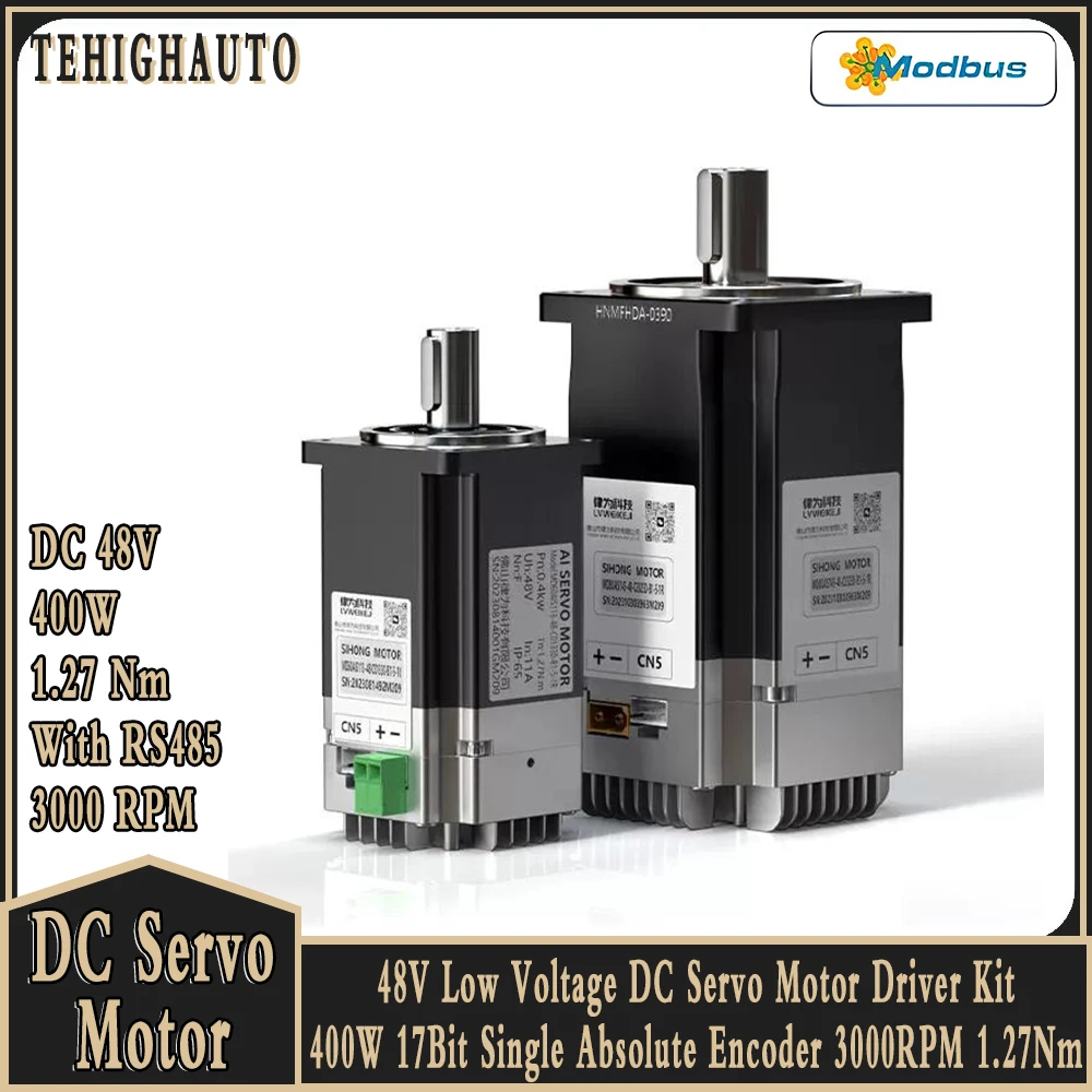 48v dc servo motor tudo-em-um unidade integrada 400w baixa tensão 60 mm 1.27nm motor 17bit codificador absoluto 3000rpm com rs485