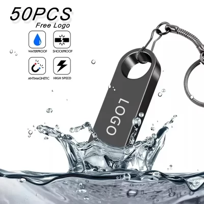 50 Pçs/lote USB2.0 Pen Drives 2GB 4GB Metal USB Flash Drive 8GB 1GB de Alta Velocidade 16GB 32GB 64GB Memória Stick Flash Disk Logotipo Livre