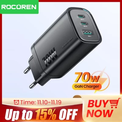 Rocoren 65W GaN USB Type C Charger QC PD 3.0 USBC Fast Charging USB Charger For iPhone 16 Pro Xiaomi Macbook Samsung S25 Laptop
