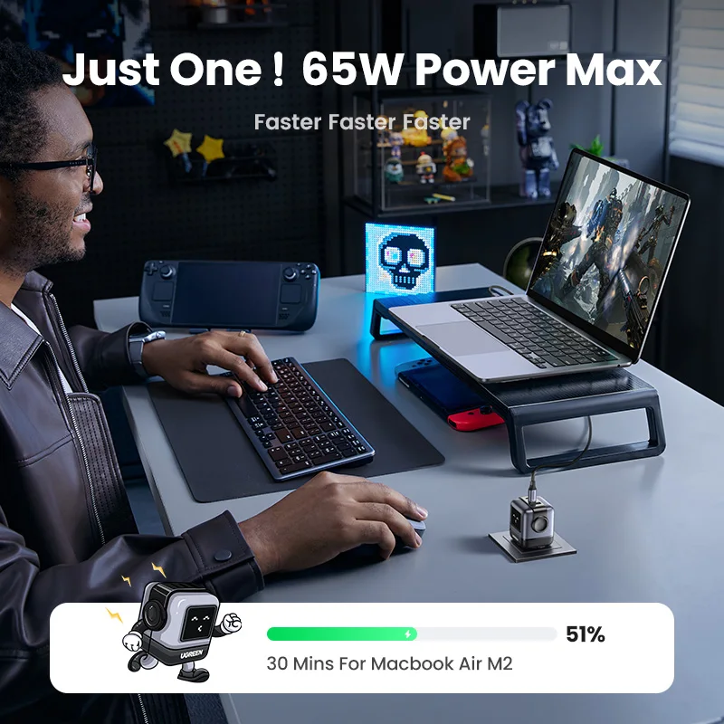 UGREEN 65W GaN Charger Uno Robot Design PD Fast Charger PPS PD3.0 for iPhone 17 16 15 Fast Charge for Xiaomi Laptop Macbook Pro - Image 2