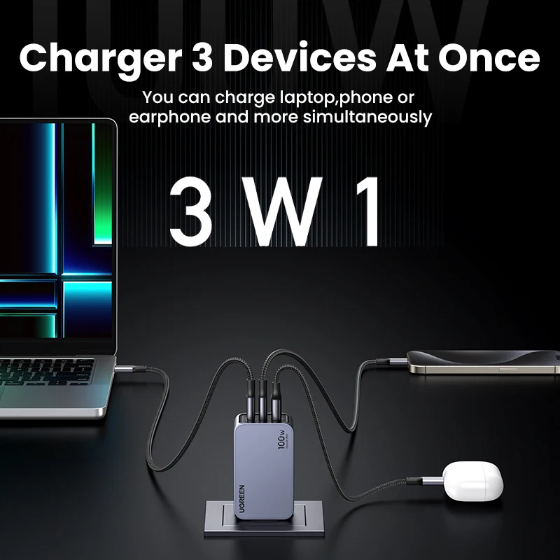UGREEN 100W GaN Charger USB C Charger QC4.0 3.0 Quick Charge For Macbook Laptop Tablet PD Fast Charger For iPhone 17 16 15 Pro - Image 3