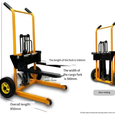 Mini empilhadeira com suporte de carga de 200kg, empilhador de manuseio manual portátil, caminhão de elevação doméstico leve e pequeno, descarga hidráulica