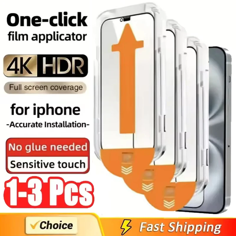 1-3Pc 8K High End Tempered Glass For iPhone 15 14 13 12 11 Pro Max XS MAX 15 16 Screen Protector With Alignment Mounting Cover