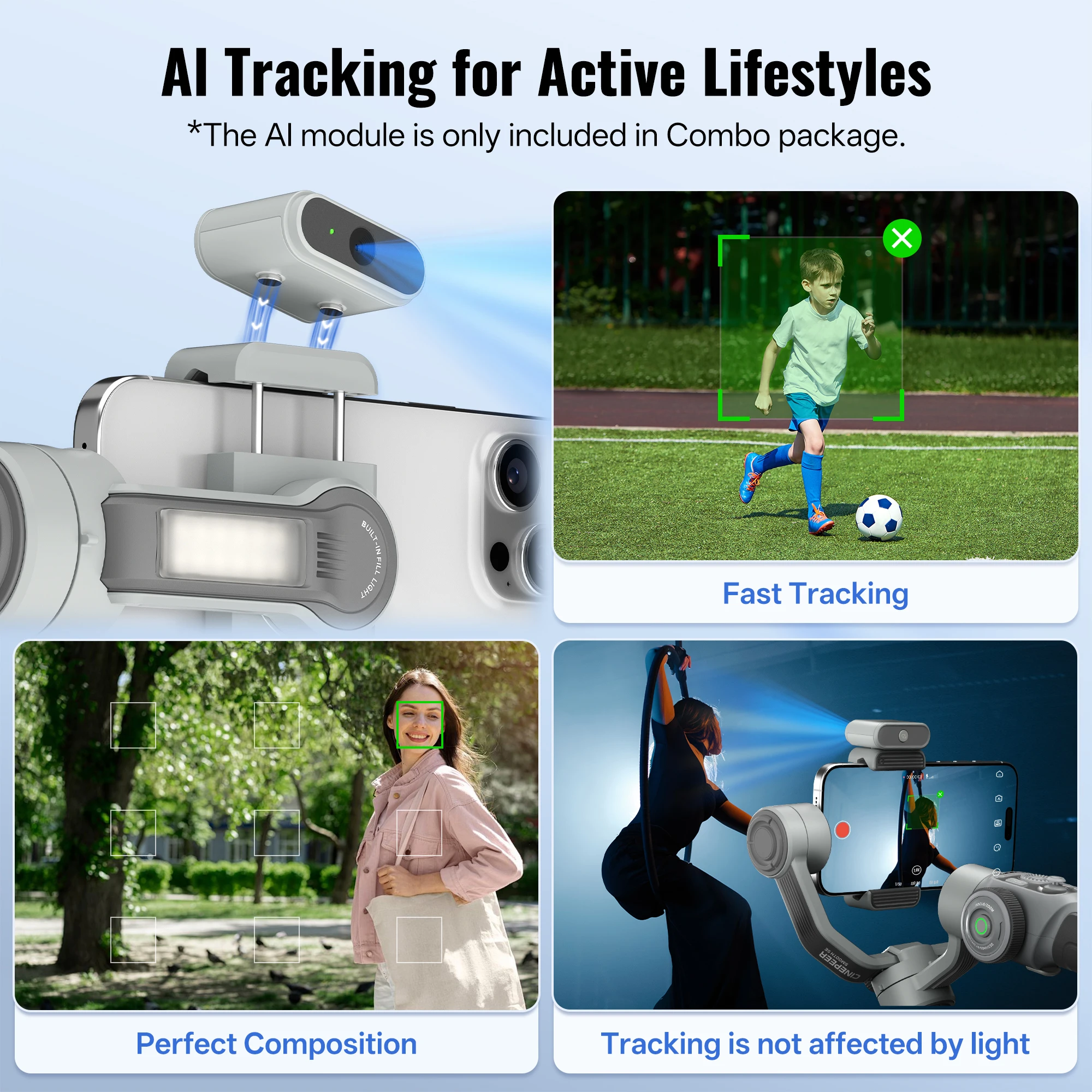 ZHIYUN Official CINEPEER SMOOTH 5E 3-Axis Phone Gimbal with LED Fill light AI tracking module Suitable for iPhone 16 Pro/Xiaomi - Image 2