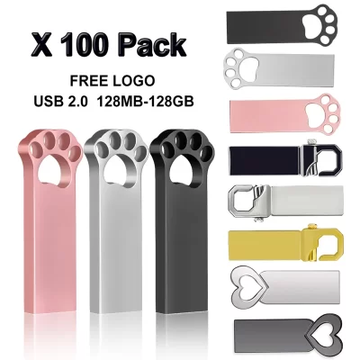 100 pçs/lote logotipo personalizado gratuito metal usb pendrive 1gb 2gb 4gb 8gb 16gb flash pen drive 32gb memória vara 64gb presente da empresa u-disco
