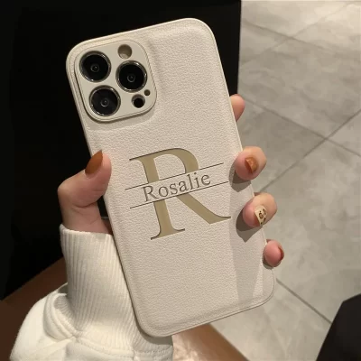 Personalized Customized Initials Name Case For iPhone 17 16 15 14 13 12 11 Pro Max Plus Big Letter Laser Engraving Leather Cover