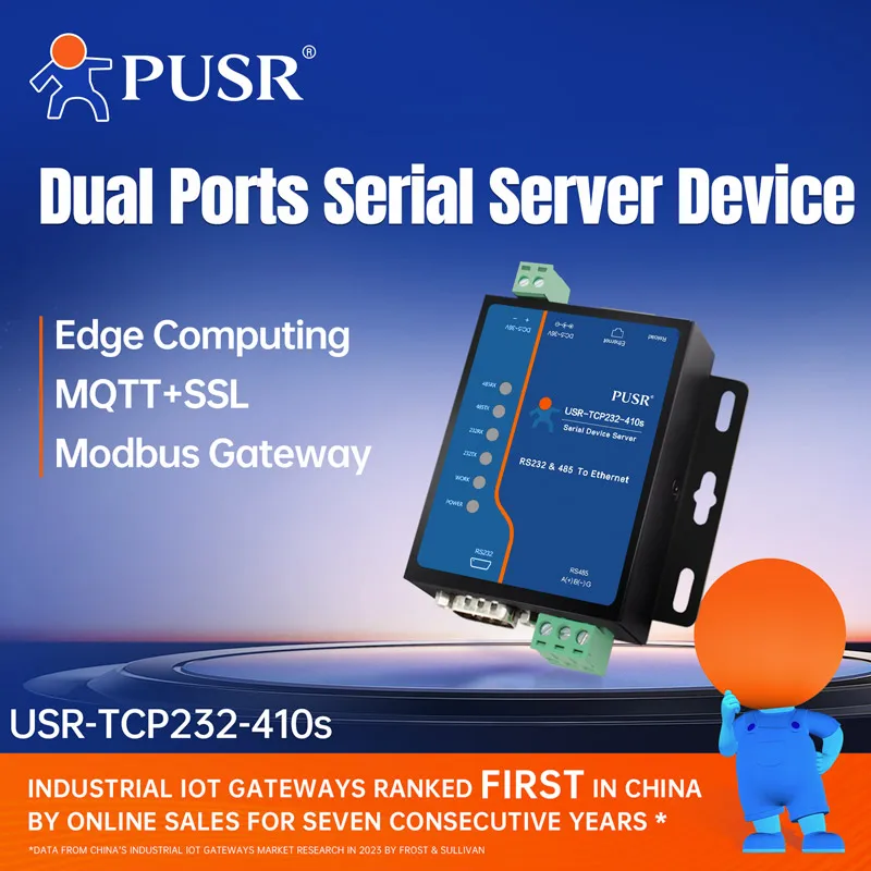 PUSR Serial RS232 RS485 para conversor Ethernet Modbus RTU para Modbus TCP Gateway com Edge Computing MQTT/SSL USR-TCP232-410S-H7
