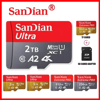 SanDian-Cartão de Memória Flash para Telefone, Ultra SD, TF, Cartão Micro SD, Drone, Dispositivo Portátil, 2TB, 1TB, 256 GB, 512GB, Original