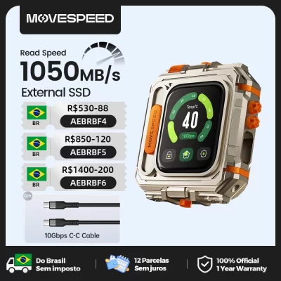 MOVESPEED GD10 1050MB/s External SSD 1TB 2TB Touchscreen Encryption Portable Solid State Drive for iPhone 15/16/17 PC Smartphone