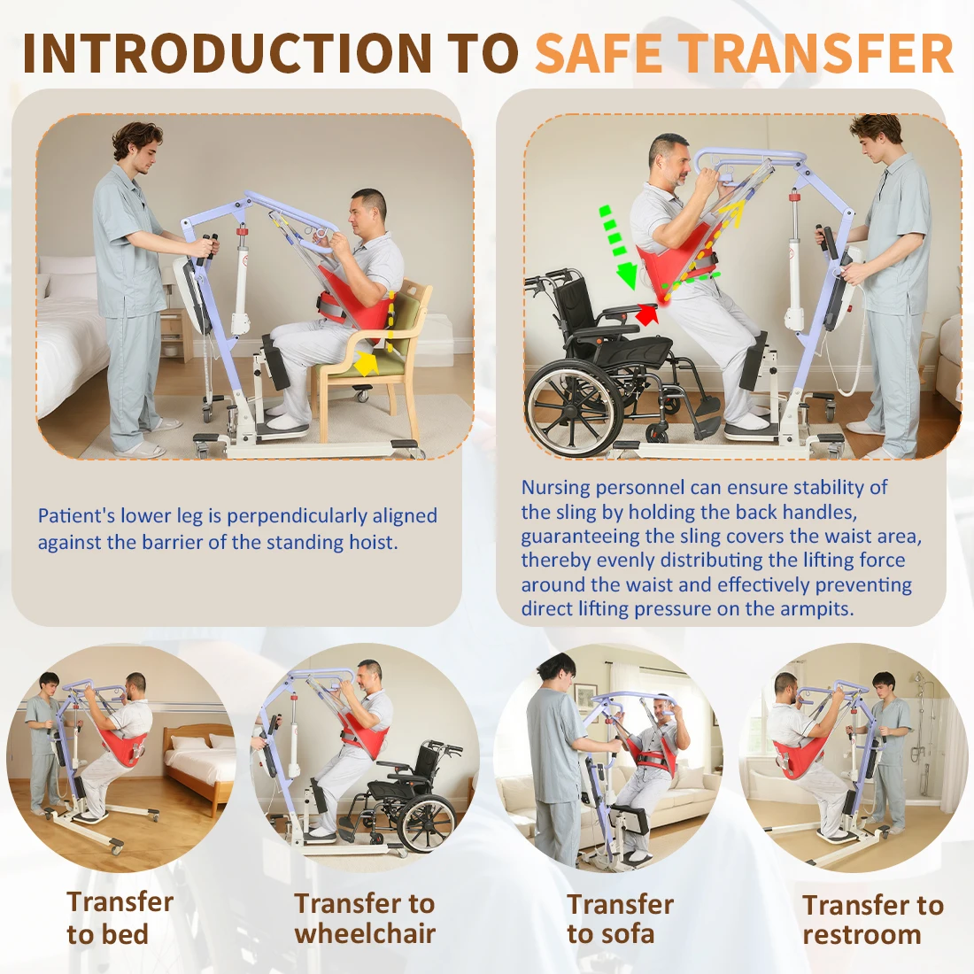 Ehucon Sit to Stand Lift Sling, suporte traseiro acolchoado e estilingue de transferência confortável, auxílio de mobilidade paciente resistente para idosos 500 libras - Image 6