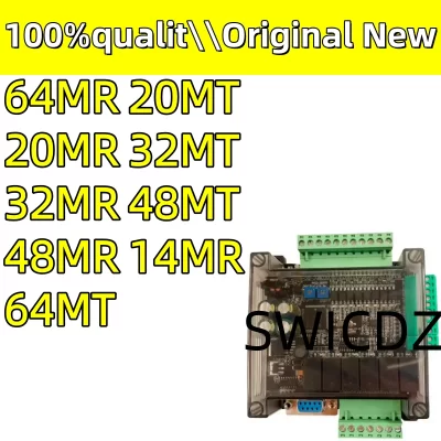 100% novo original FX3U PLC 14 20 32 48 64MR/MT/MRT até 10AD 2DA RS232 2xRS485