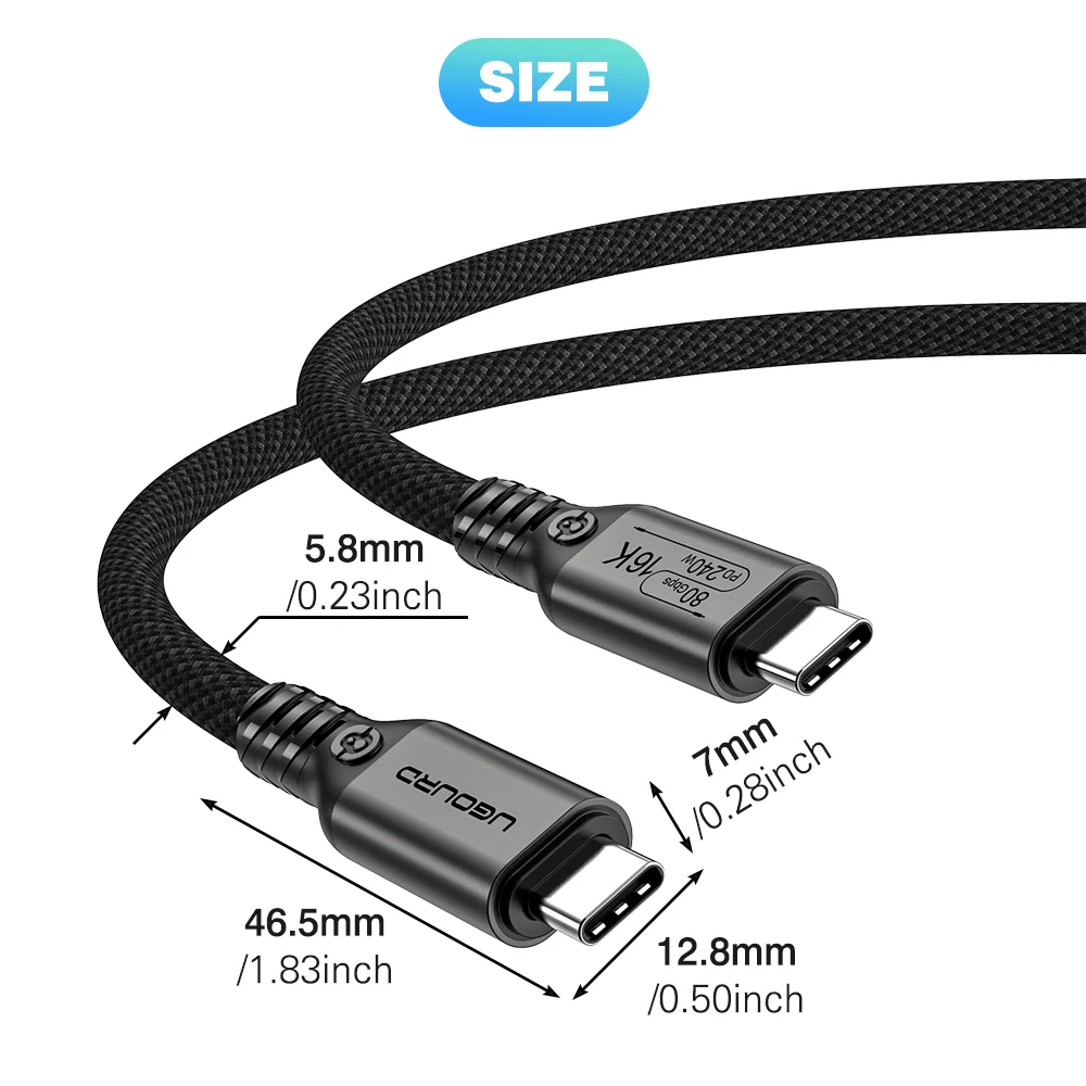 UGOURD 80Gbps Thunderbolt 5 Cable Certified Chip USB-C Thunderbolt5 2m 0.3m 120Gbps 240W 16K for MacBook M.2 Hard Drive USB4-V2 - Image 6