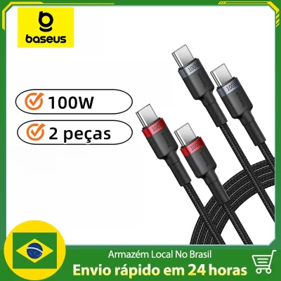Baseus 2PCS Cabo Tipo C para Tipo C de 100W 1 Metro para iPhone 16 15 Xiaomi 5A/3A PD de carregamento rápido Macbook iPad Pro