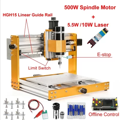 Trilho de guia linear offline alumínio mini roteador cnc 3018 mais máquina gravura 500w eixo 5.5w 10w laser pcb fresadora