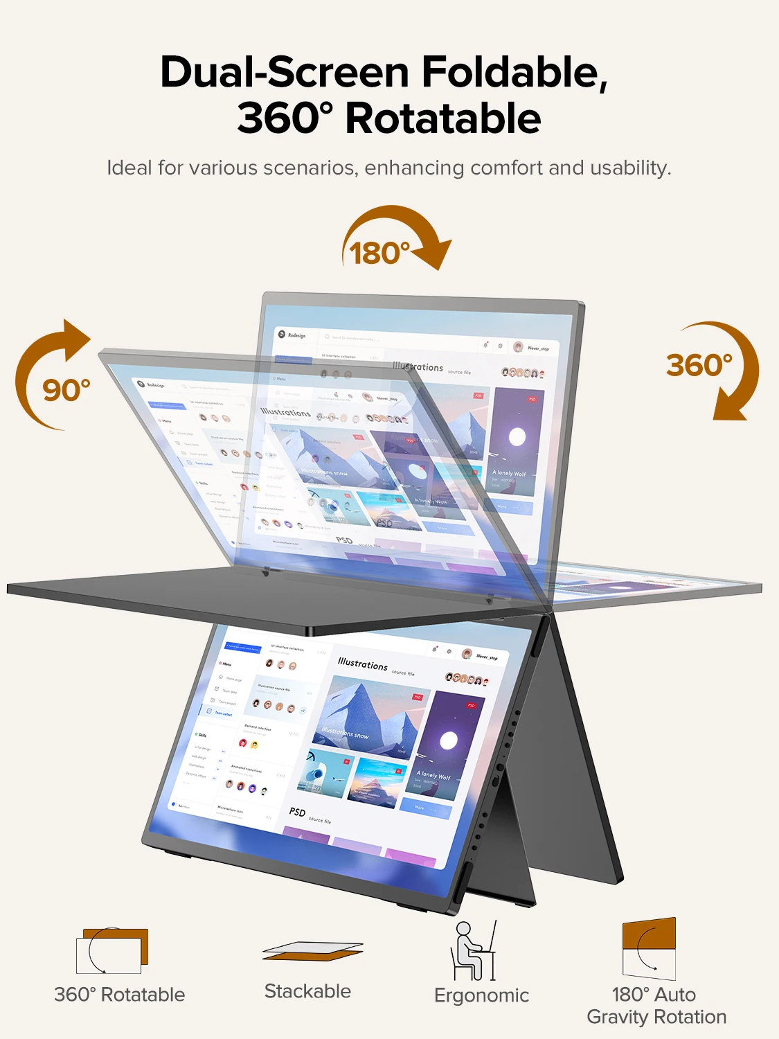 UPERFECT Delta 15.6"Dual Monitor Portable Gaming Triple Pc Display Laptop Screen 1080P HDR Folding Adjust For Phone Game Console - Image 6