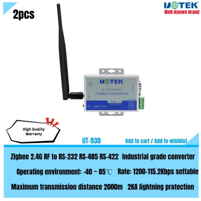 UTEK Industrial Zigbee Data Transmission Converter, adaptador sem fio, 2.4G RF, RS-232, RS-485, RS-422, UT-930, 2x