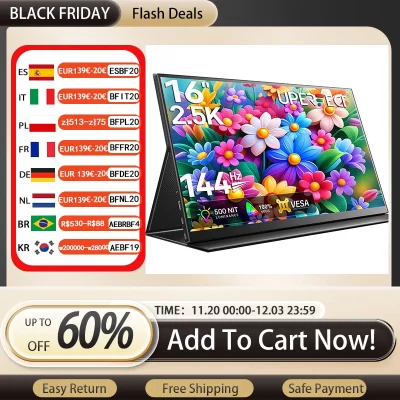 UPERFECT 2K 16inch Portable Monitor 144Hz 400Nit With VESA Display Gaming Screen For Xbox PS5 Phone Computer Extension Office