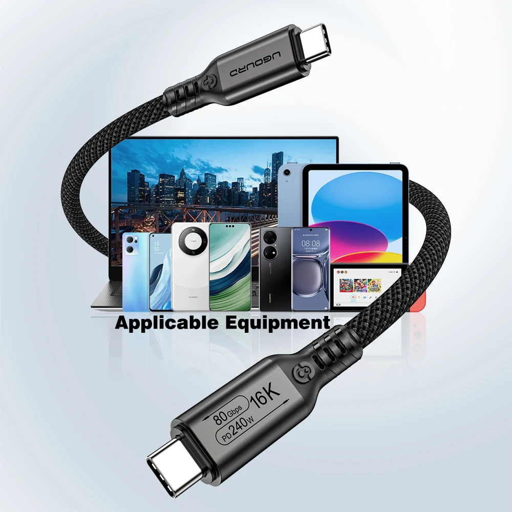 UGOURD 80Gbps Thunderbolt 5 Cable Certified Chip USB-C Thunderbolt5 2m 0.3m 120Gbps 240W 16K for MacBook M.2 Hard Drive USB4-V2 - Image 4