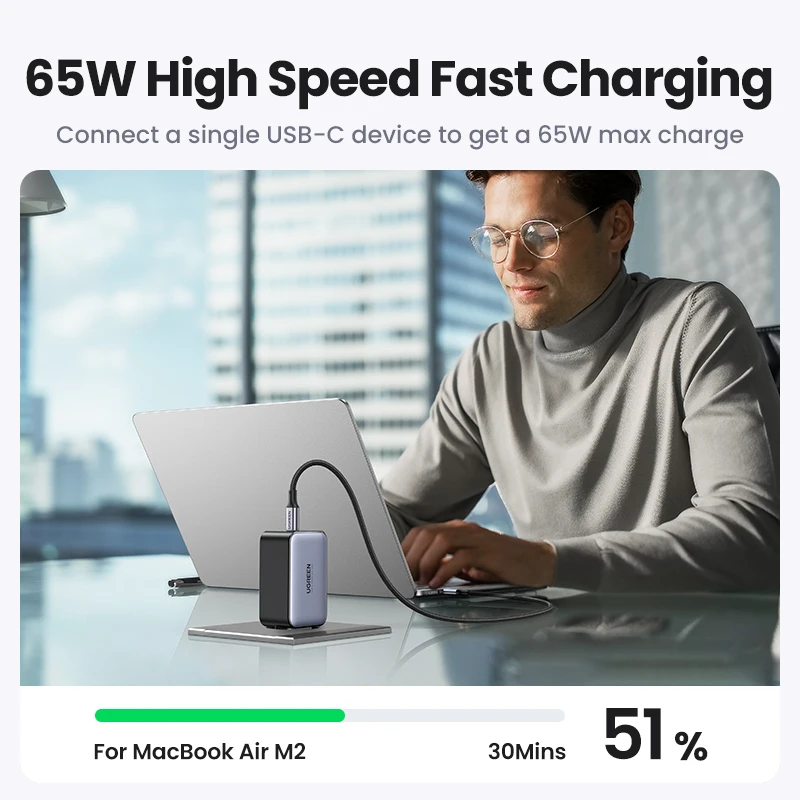 UGREEN 65W GaN Charger Quick Charge 4.0 3.0 USB C Charger for iPhone 17 16 15 Pro Max Laptop Macbook Air Tablet PD Fast Charger - Image 4