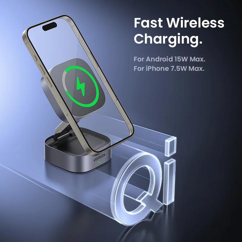 UGREEN 15W Magnetic Wireless Charger Stand 2-in-1 Charging Stand For iPhone 16 17 Pro Max/AirPods For Magsafe Fast Charger - Image 4