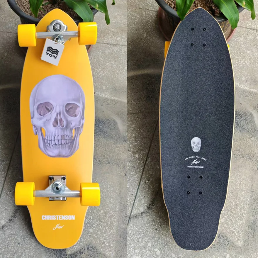 YOW land surf skate modelo CHRISTENSON design de caveira laranja 34 polegadas tem lados duplos curvos pro boa qualidade - Image 2