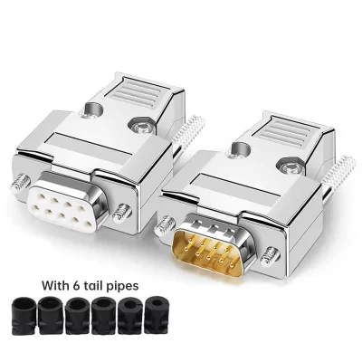 Conector de metal db9 de grau industrial rs485 rs232 plugue de porta serial macho fêmea soldagem conectores de parafuso de 9 pinos