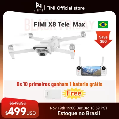 FIMI X8 Tele Max Drone 4K 60fps 3-axis Gimbal 1/2-inch CMOS Wide-Angle Tele Camera 30x Hybrid Zoom GPS AI Super Night Video