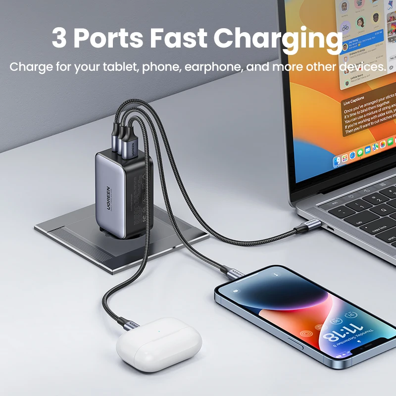 UGREEN 65W GaN Charger Quick Charge 4.0 3.0 USB C Charger for iPhone 17 16 15 Pro Max Laptop Macbook Air Tablet PD Fast Charger - Image 3