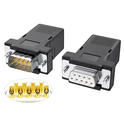 Db9 rs232 macho famale plug connectações 9 pinos cabeça de porta serial rs485 fivela escudo fio solderless com conector db9 cabeça de porta