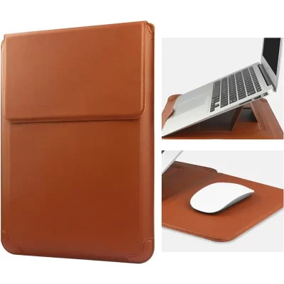 Portable Leather Laptop Sleeve Case Bag for Macbook Air 12 13 14 15 16 Inch M5 M4 M3 M2 Chip Mac Book Pro Adjustable Stand Cover