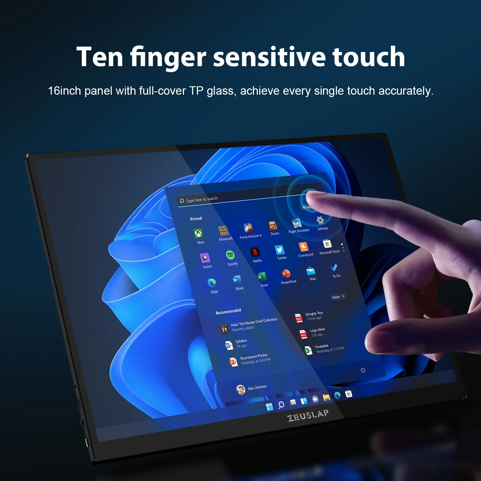 ZEUSLAP Portable Monitor Touch Screen 16" 2.5K 144hz Travel Display 2560*1600 100%sRGB 500Cd/m² For Laptop Computer Game Gift - Image 2