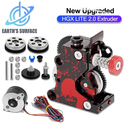 Extrusora hgx lite 2.0 atualizada, dente helicoidal, engrenagem grande, extrusora de acionamento pom, camuflagem de engrenagem dupla, todos os acessórios de impressora 3d de metal