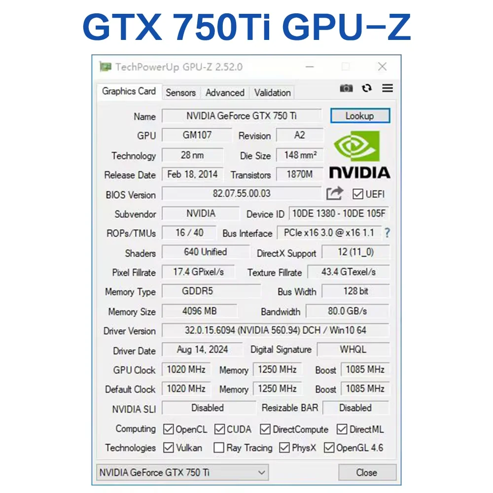 MLLSE NVIDIA GTX 750 Ti 4GB Graphics Card GDDR5 GPU GTX 750Ti Video VGA DVI for Computer Game Video Card - Image 5