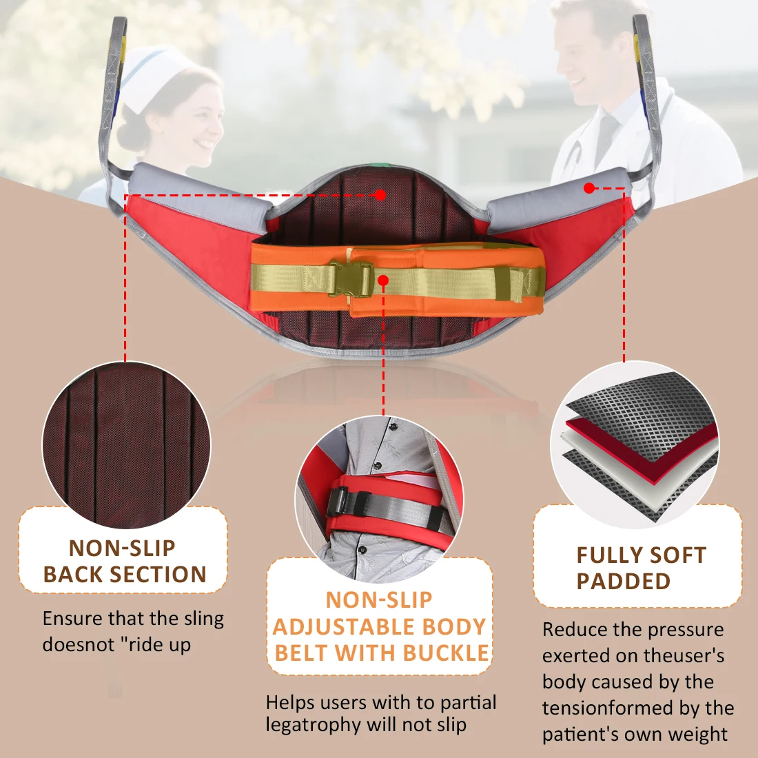 Ehucon Sit to Stand Lift Sling, suporte traseiro acolchoado e estilingue de transferência confortável, auxílio de mobilidade paciente resistente para idosos 500 libras - Image 2